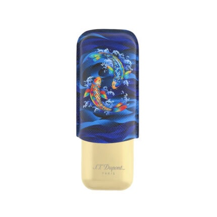 S.T. Dupont Koi Fish blue leather 2-cigar case 183497 front view