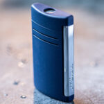 S.T. Dupont MaxiJet 020027 matte blue lighter angled lifestyle view