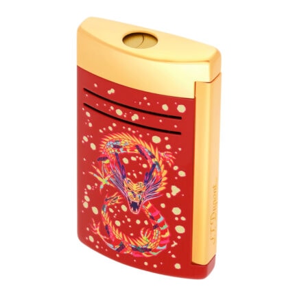S.T. Dupont MaxiJet Dragon 020176 burgundy and gold lighter angled view