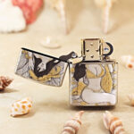 KZ370 five-side Beach Beauty Zippo Armor lighter shown open from the front
