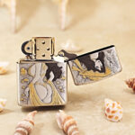 KZ370 ocean and mermaid-theme engraving shown with the lighter open