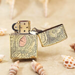KZ371 dragon-scale engraved Zippo Armor lighter shown open from the reverse