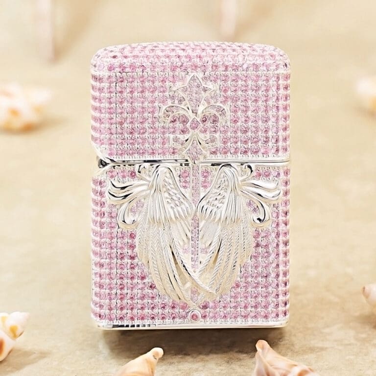Zippo Luxury Swarovski Pink Crystal Angel Wings Lighter