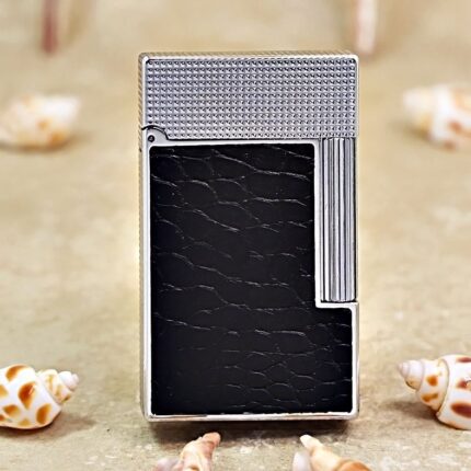 Karl Wieden KW-T0203A silver-tone black crocodile leather petrol lighter front view