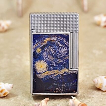 Karl Wieden KW-T0207B silver-tone Starry Night lacquer-art petrol lighter front view