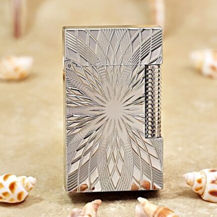 Karl Wieden KW-T0208J silver-tone engraved sunburst petrol lighter front view
