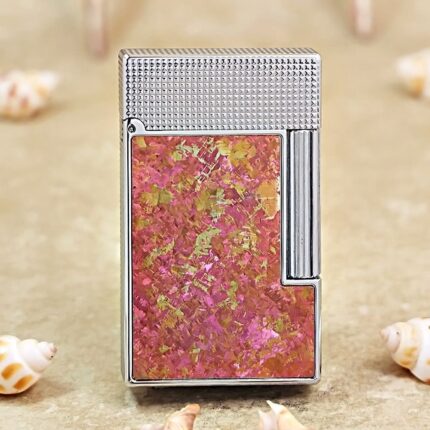 Karl Wieden KW-T0217D silver-tone pink ice-flower petrol lighter front view