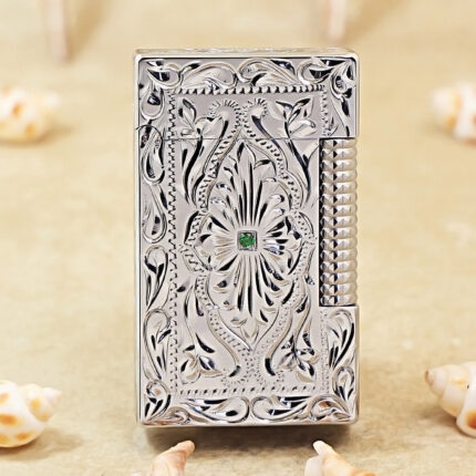Karl Wieden KW-T0225B silver arabesque green inlay lighter front