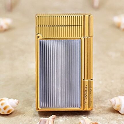 Karl Wieden KW-T02O gold and silver-tone ribbed petrol lighter front view