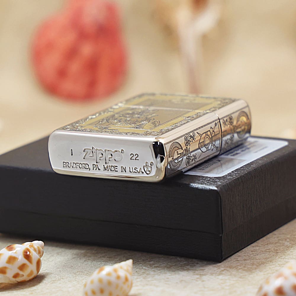 Zippo Brushed Chrome 5-Sides Engraved Knight's Manifesto Lighter