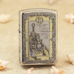 KZ114 high-polish chrome Zippo Armor lighter with Knights Templar engraving