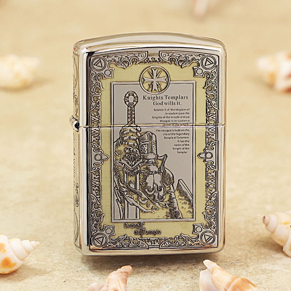 Zippo Brushed Chrome 5-Sides Engraved Knight's Manifesto Lighter