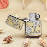 KZ134 five-side vintage illustrated Zippo Armor lighter shown open