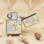KZ134 vintage pin-up engraved Zippo Armor lighter shown open from the reverse