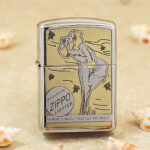 KZ134 high-polish chrome Zippo Armor lighter with vintage Windy five-side artwork