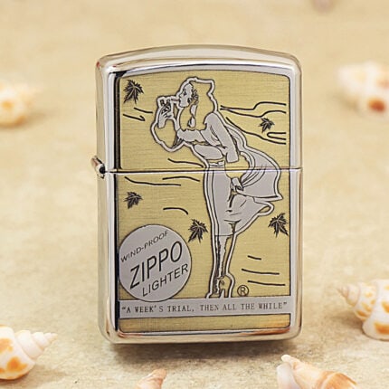 KZ134 high-polish chrome Zippo Armor lighter with vintage Windy five-side artwork
