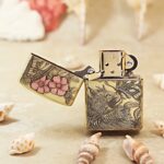 KZ135 wolf and flower engraved Zippo Armor lighter shown open