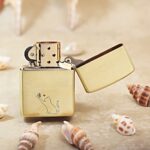 KZ135 cat reaching toward a butterfly and red heart engraving on brass Zippo Armor