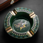 CigarLoong CL-021 horse motif four-cigar ceramic ashtray, alternate product view 1