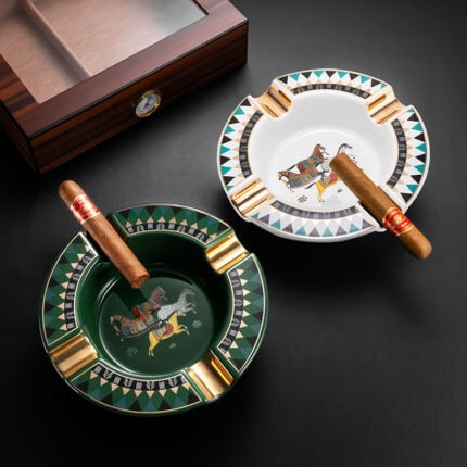 CigarLoong CL-021 horse motif four-cigar ceramic ashtray