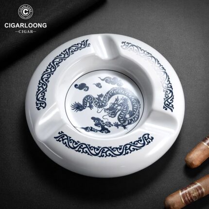 CigarLoong CL-010 dragon motif three-cigar ceramic ashtray