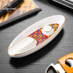 CigarLoong CL-016 floral inlay single-cigar ceramic ashtray with gold trim, alternate product view 1