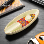 CigarLoong CL-016 floral inlay single-cigar ceramic ashtray with gold trim, alternate product view 2