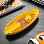 CigarLoong CL-016 floral inlay single-cigar ceramic ashtray with gold trim, alternate product view 3