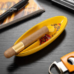 CigarLoong CL-016 floral inlay single-cigar ceramic ashtray with gold trim, alternate product view 6