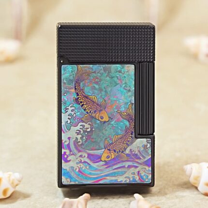 Karl Wieden KW-T0235A black lacquer Koi Fish petrol lighter front view