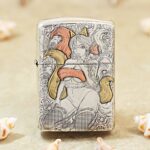 Front view of the nine-tailed fox five-side engraved sterling silver Zippo Armor lighter