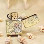 KZ117 Tom and Jerry engraved brass Zippo Armor lighter shown open from the front