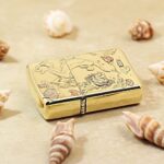 KZ117 floral and cartoon engraving on the brass Zippo Armor lighter, reverse view