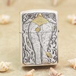KZ127 ornate elephant relief and cloud engraving, close-up view