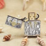 KZ127 elephant-theme Zippo Armor lighter shown open from the reverse
