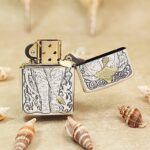 KZ127 elephant relief Zippo Armor lighter shown open from the front