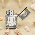 KZ186 silver-tone cowgirl Zippo Armor lighter with gold-tone accents