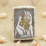 KZ186 cowgirl engraved Zippo Armor lighter, front view