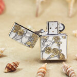 KZ195 rose ornament engraving on silver-tone Zippo Armor lighter