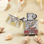 Open Red Spider Lily Zippo Armor lighter showing the front floral artwork