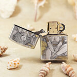 Open Motorbike Girls Zippo Armor lighter showing the front artwork