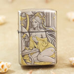Silver-tone Golden Hairpin Beauty Zippo Armor lighter with gold-tone accents