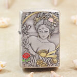 Silver-tone Scent of a Woman Zippo Armor lighter with an engraved female portrait