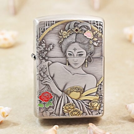 Silver-tone Scent of a Woman Zippo Armor lighter with an engraved female portrait