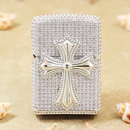 Zippo White Full Crystal Cross Jacket Lighter