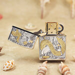 Open Geisha and Dragon Zippo Armor lighter showing the front artwork