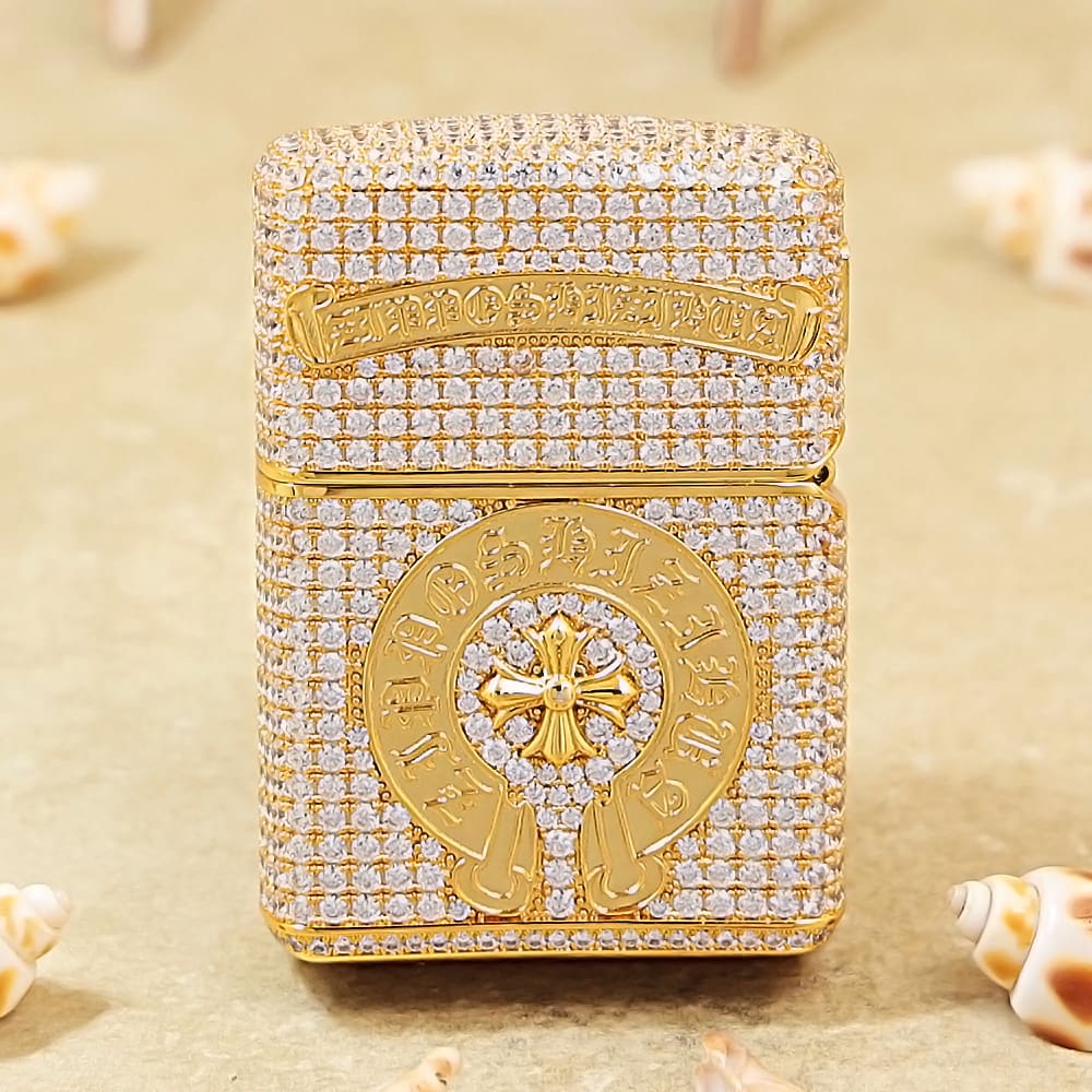 置物 Swarovski Cigarette Lighter Zippo Luxury Swarovski Gold Crystal Cross Lighter
