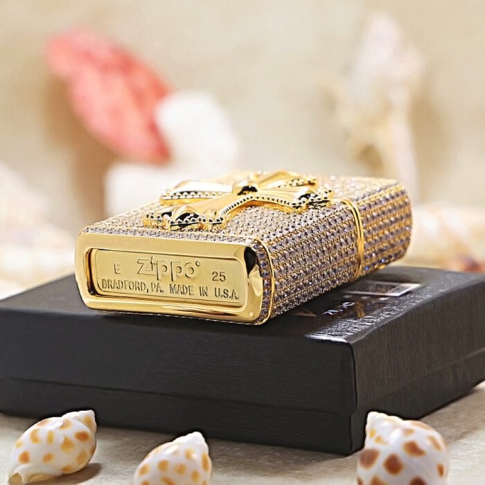Gold Crystal Cross Zippo Jacket | KingZendo