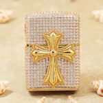 Zippo Gold-Tone Full Crystal Cross Jacket Lighter