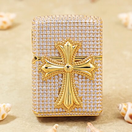 Zippo Gold-Tone Full Crystal Cross Jacket Lighter